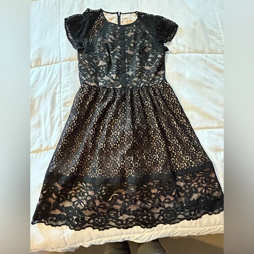 Aidan MATTOX Black Lace Mesh Cocktail Dress 6 LBD Party